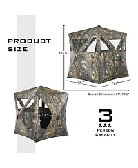 Givimo 3 Person Portable Pop-Up Ground Hunting Blind with Tie