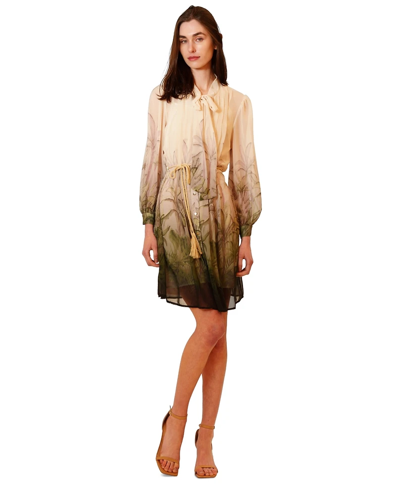 julia jordan Women's Pleated Tropical Cowl Neck Mini Dress