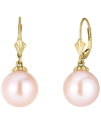 Macy's Pink Freshwater Pearl (11mm) Earrings in 14K Yellow Gold