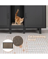 Sugift 2-Door Cat Litter Box Enclosure with Winding Entry and Scratching Board
