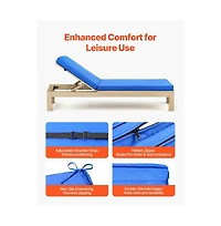 Slickblue Outdoor Chaise Lounge Chair Cushion 72 x 21" Waterproof and Thick with Ties