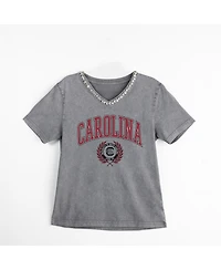 Gameday Couture Women's Gray South Carolina Gamecocks Iconic Edge Rhinestone V-Neck T-Shirt