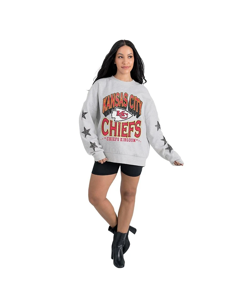 Gameday Couture Women's Ash Kansas City Chiefs Resilience Relaxed Rhinestone Pullover Sweatshirt