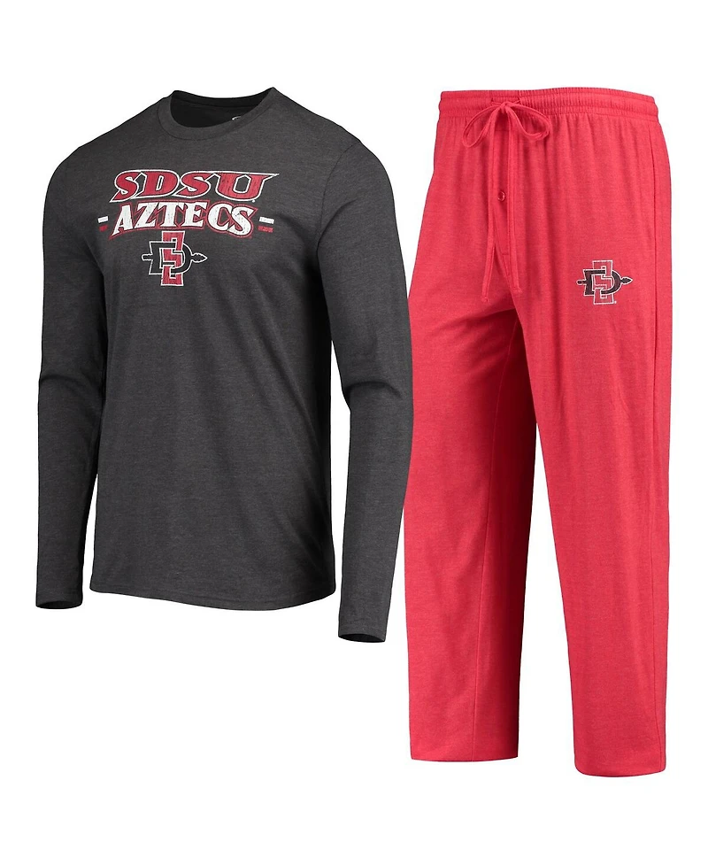 Concepts Sport Men's 2-Piece Cardinal/Heathered Charcoal San Diego State Aztecs Meter Long Sleeve Top and Pants Sleep Set