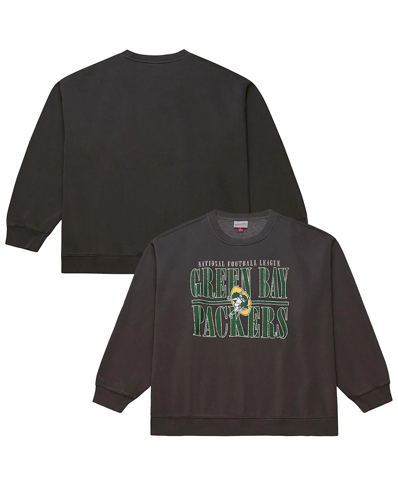 Mitchell & Ness Men's Black Green Bay Packers Downtown Crew Vintage Logo Sweatshirt