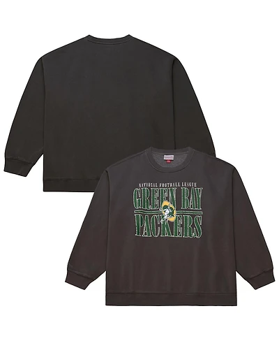 Mitchell & Ness Men's Black Green Bay Packers Downtown Crew Vintage Logo Sweatshirt