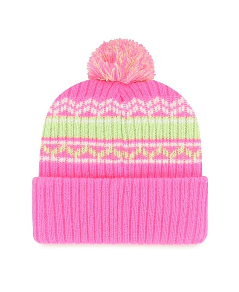'47 Brand Big Girls Pink Green Bay Packers Polar Vortex Cuffed Knit with Pom Hat