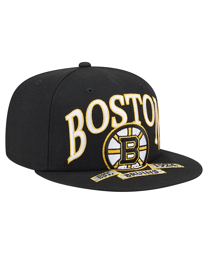 New Era Men's Black Boston Bruins Oversized Vintage Arch 59Fifty Fitted Hat