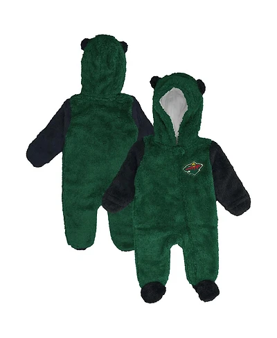 Outerstuff Newborn Green Minnesota Wild Stay Napping Fleece Bunting Full-Zip Hooded Sleeper