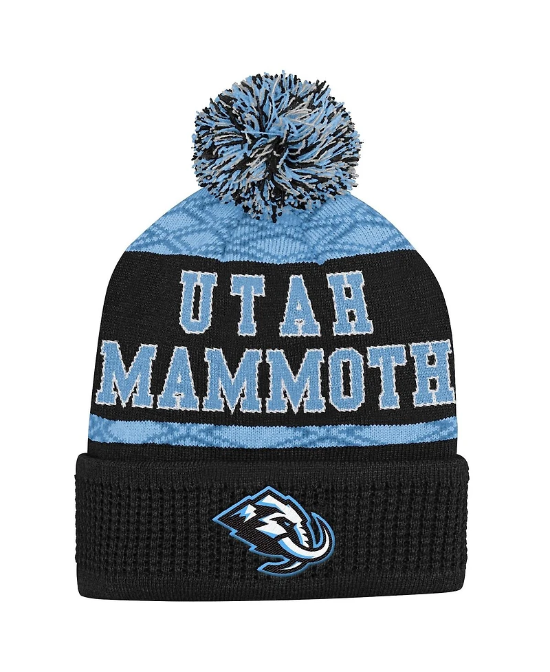Outerstuff Big Boys and Girls Black Utah Mammoth Puck Pattern Cuffed Knit with Pom Hat