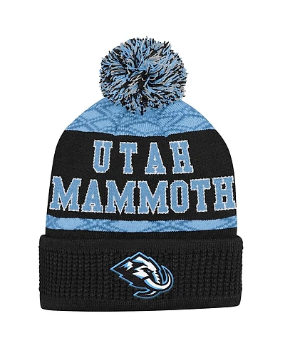 Outerstuff Big Boys and Girls Black Utah Mammoth Puck Pattern Cuffed Knit with Pom Hat