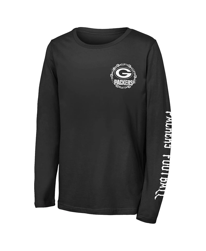 Outerstuff Big Boys and Girls Black Green Bay Packers Rumble Long Sleeve T-Shirt