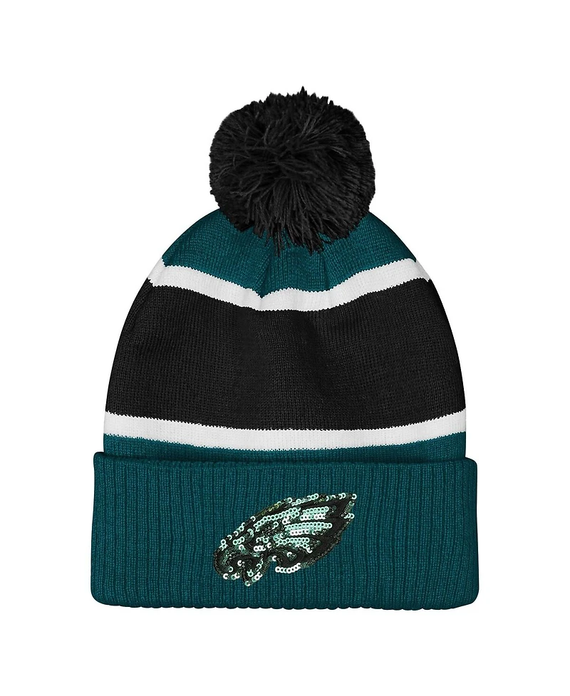 Outerstuff Girls Midnight Green Philadelphia Eagles Let's Play Cuffed Knit with Pom Hat