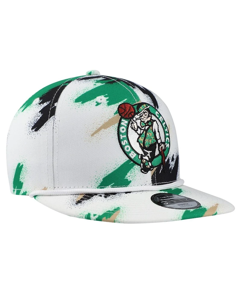 New Era Big Boys and Girls White Boston Celtics Paint 9FIFTY Snapback Hat