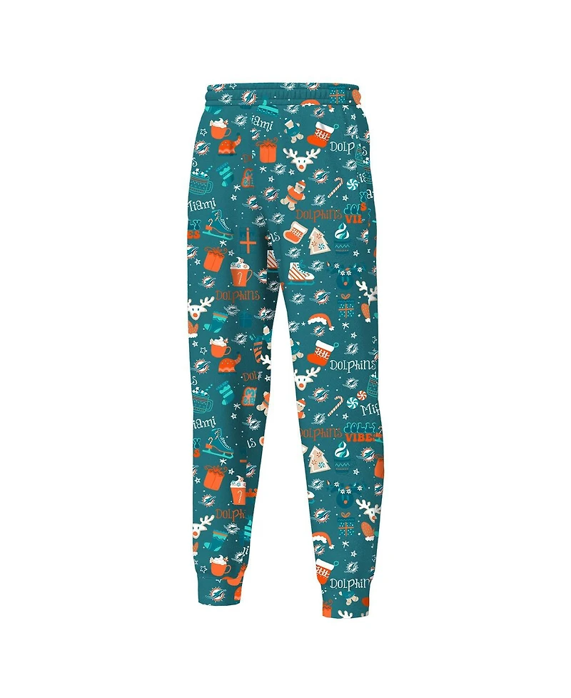 Outerstuff Big Boys and Girls Aqua Miami Dolphins Chestnut Holiday Sleep Set