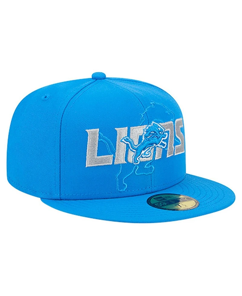 New Era Men's Blue Detroit Lions Overlap Wordmark 59FIFTY Fitted Hat
