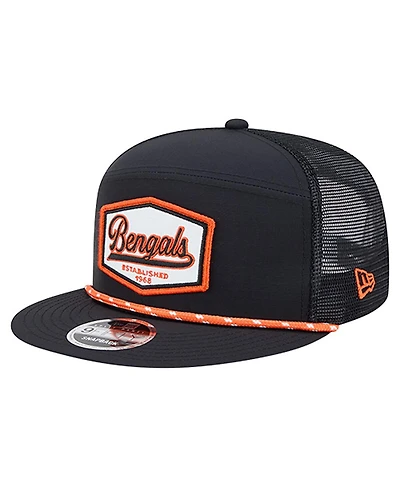 New Era Men's Black Cincinnati Bengals Ripstop Patch 9FIFTY Split Panel Snapback Hat