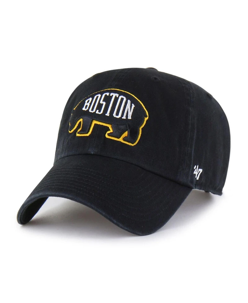 '47 Brand Men's Black Boston Bruins Alternate Logo Clean Up Adjustable Hat