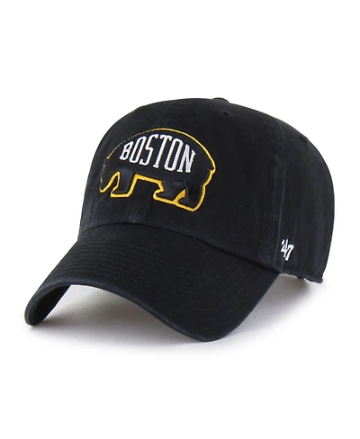 '47 Brand Men's Black Boston Bruins Alternate Logo Clean Up Adjustable Hat