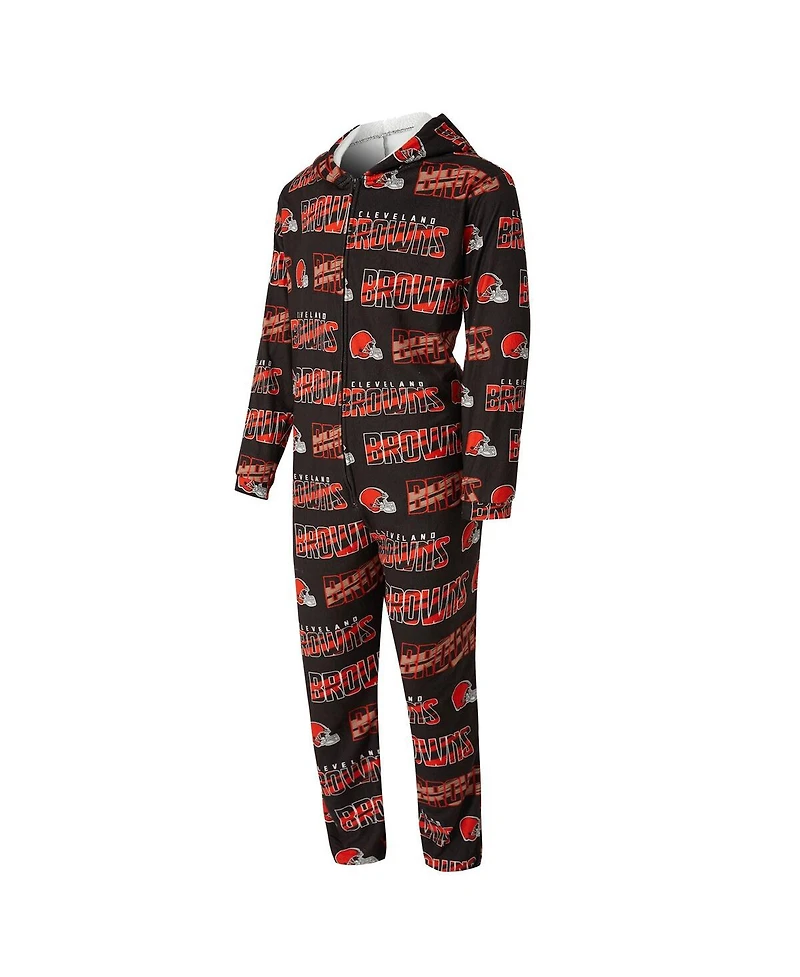Concepts Sport Men's Brown Cleveland Browns Shuffle All-Over-Print Microfleece Full-Zip Union Suit