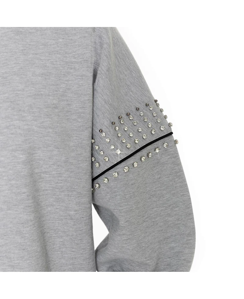 Gameday Couture Women's Ash Las Vegas Raiders Rhinestone Drop Shoulder Oversized Fleece Pullover Sweatshirt