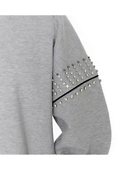 Gameday Couture Women's Ash Las Vegas Raiders Rhinestone Drop Shoulder Oversized Fleece Pullover Sweatshirt