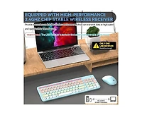 Wireless Keyboard And Mouse Combo - 2.4GHz Cordless, Cute Round Keys, Quiet Slim Set for Laptop, Computer, Tv