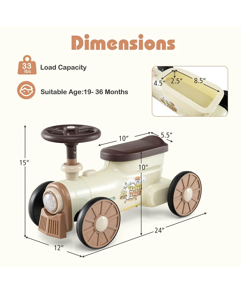 Costway Ride on Push Car with Storage Compartment & Train Whistle Sound Button