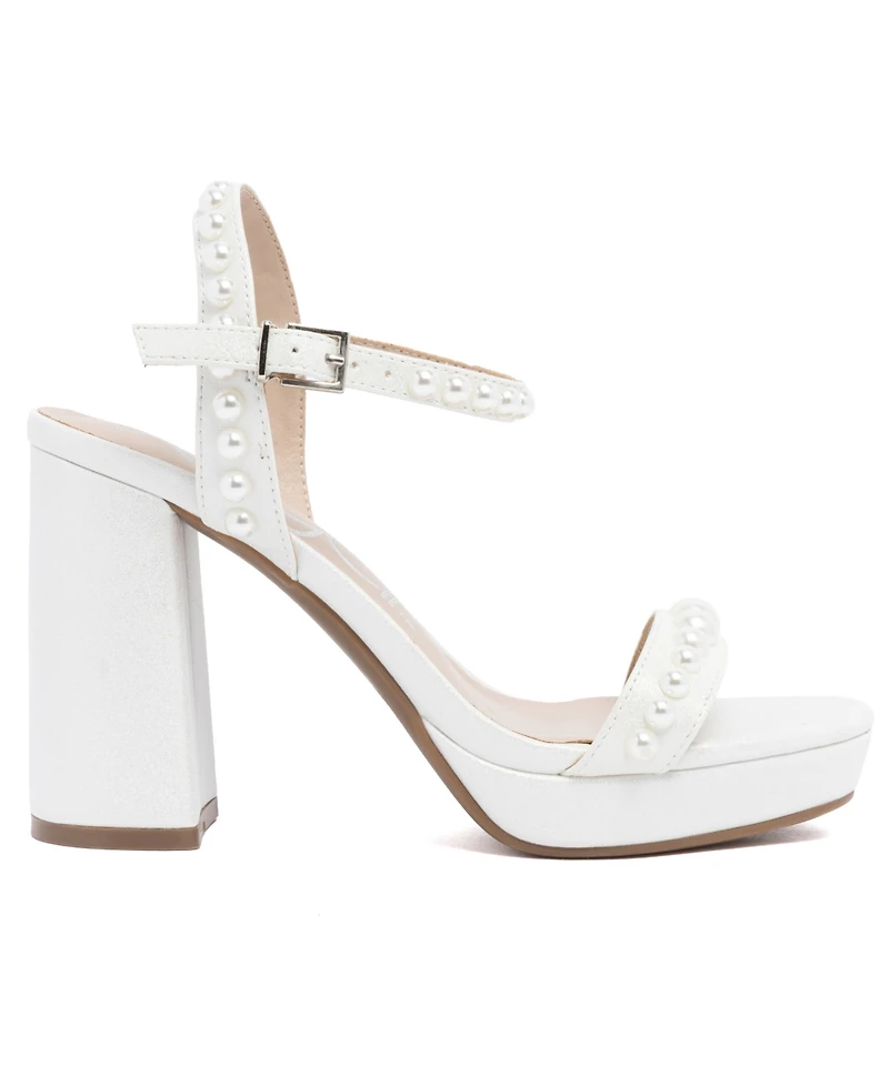 Sugar Women's Vallentina Pearl Block Heel Dress Sandals