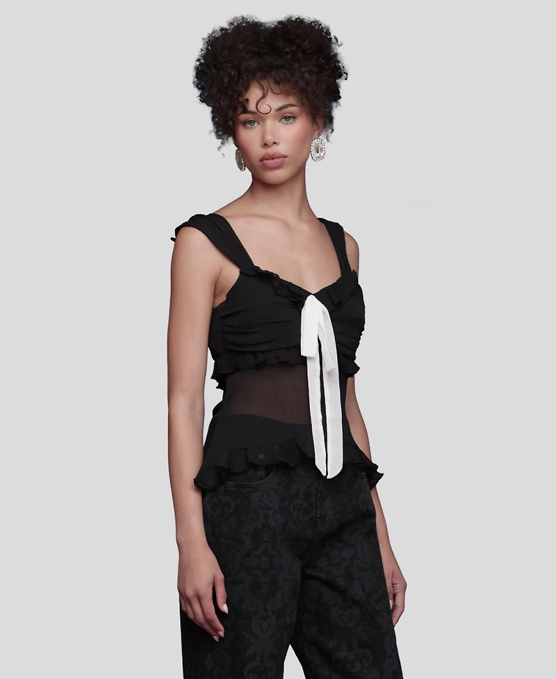 Avec Les Filles Women's Bow Detail Ruffle Top