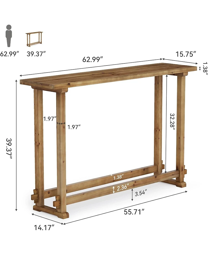 Tribesigns 63" Long Bar Table, Solid Wood Pub Table with Footrest