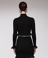 Avec Les Filles Women's Mock Neck Ruffle Sweater Top