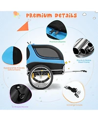 Sugift Dog Bike Trailer Foldable Pet Cart with 3 Entrances for Travel-Blue