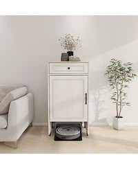 Casainc Robot Vacuum Stand Cabinet with Wheels, Storage Rack with Doors and Drawers, Side Table for Home or Office