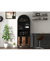 Casainc 71" Farmhouse Arched Wine Bar Cabinet with Wine Rack, Glass Holder, Whiskey Station for Living & Dining Rooms