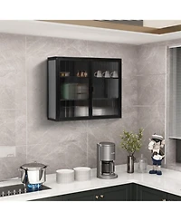 Casainc 27.56" Two-Door Wall Cabinet with Glass Doors and Three-Tier Storage for Entryway, Living Room, or Bathroom