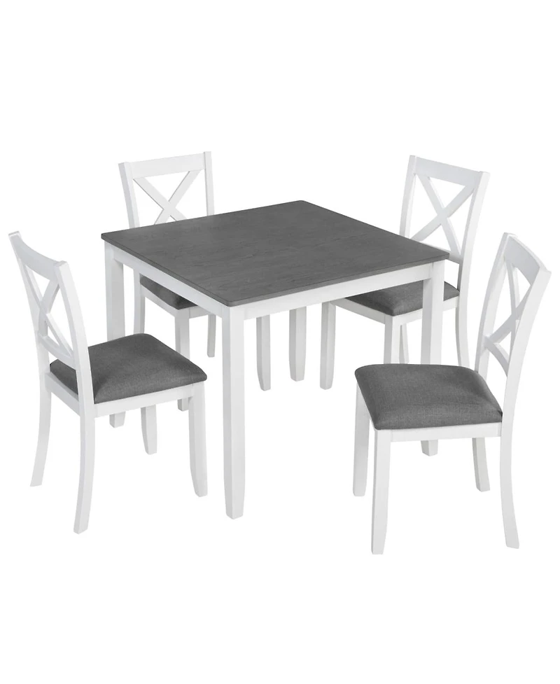 Maison Boucle 5-Piece Dining Table Set for 4 with Upholstered Chairs, White Frame Grey Top Table Set for Kitchen or Small Apartment-