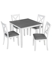 Maison Boucle 5-Piece Dining Table Set for 4 with Upholstered Chairs, White Frame Grey Top Table Set for Kitchen or Small Apartment-