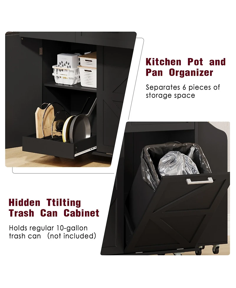 Casainc 47.2" Mdf Drop Leaf, Side Racks, Drawers, Towel Rack & Wheels Farmhouse Kitchen Island