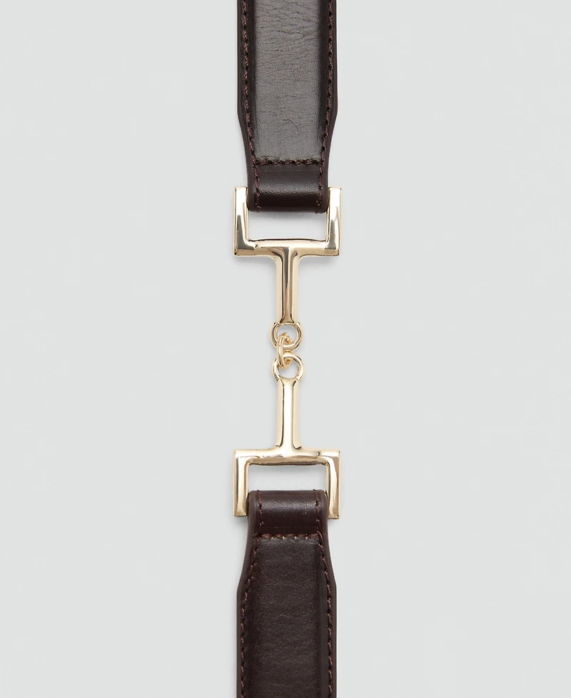 Mango Women's Metallic Detail Leather Belt