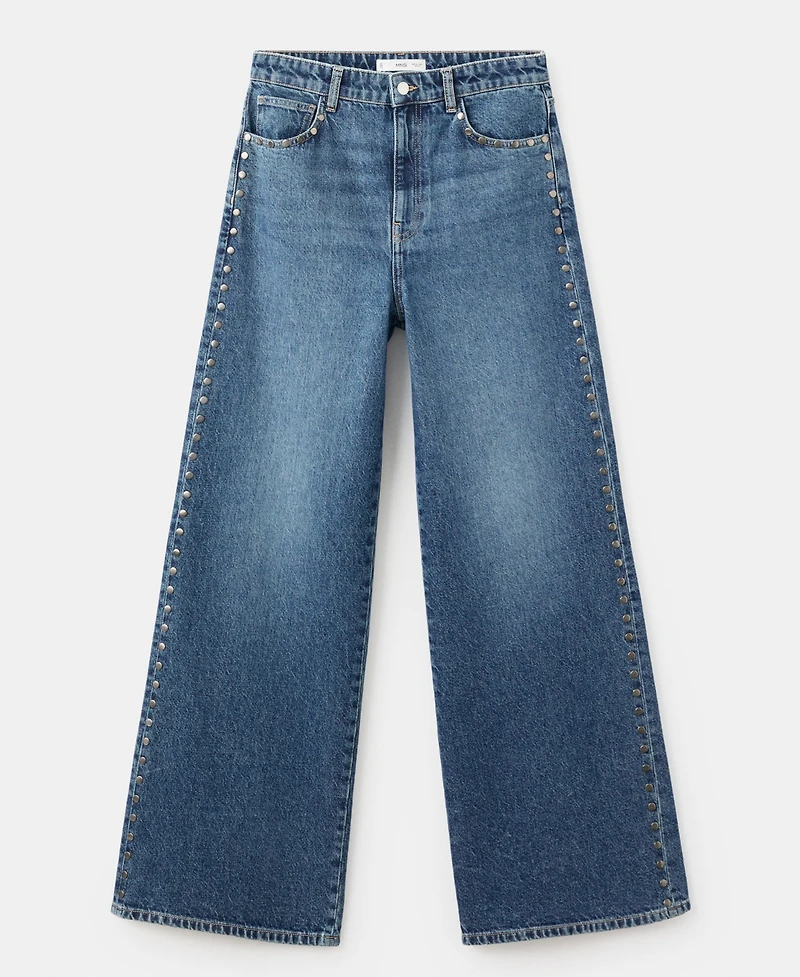Mango Women's Wide-Leg Studded Jeans