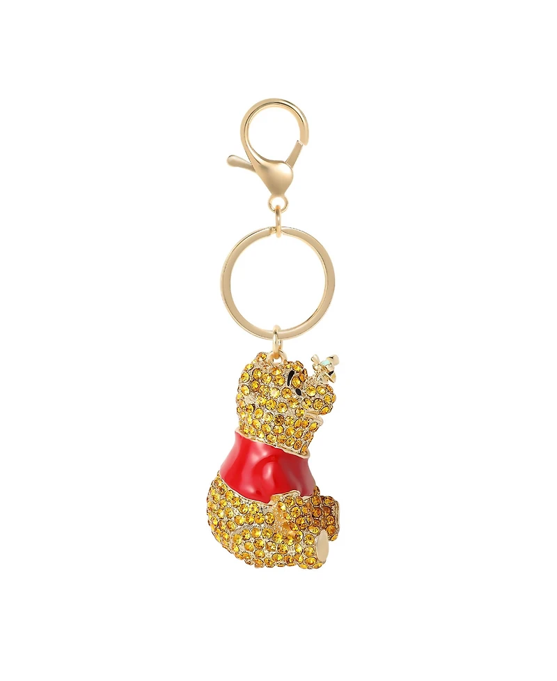 Disney Gold Tone With Red Enamel , Winnie The Pooh Crystal Keychain