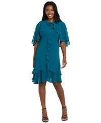 R & M Richards Women's 2-Piece Ruffle Detail Dress with Capelet