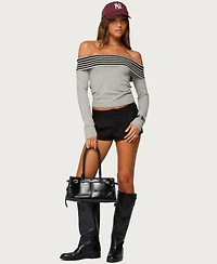 Edikted Women's Leetal Stripey Foldover Knit Top