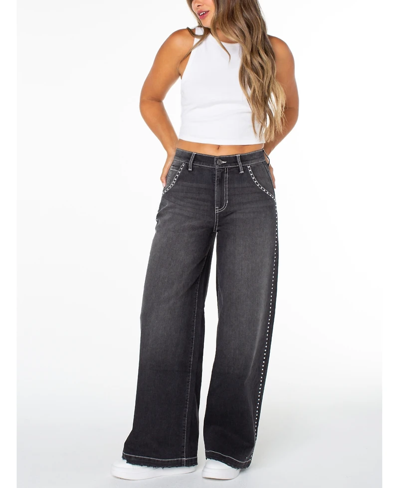 Celebrity Pink Juniors' Studded Wide-Leg Jeans