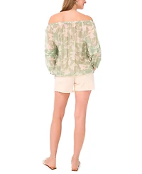 Vince Camuto Women's Printed Off-the-Shoulder Pleated Top