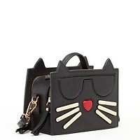 Pebble Leather Cat Crossbody Bag Cute Top Handle Purse Small Shoulder Handbag for Women & Girls with Gold Hardware and Detachable Strap