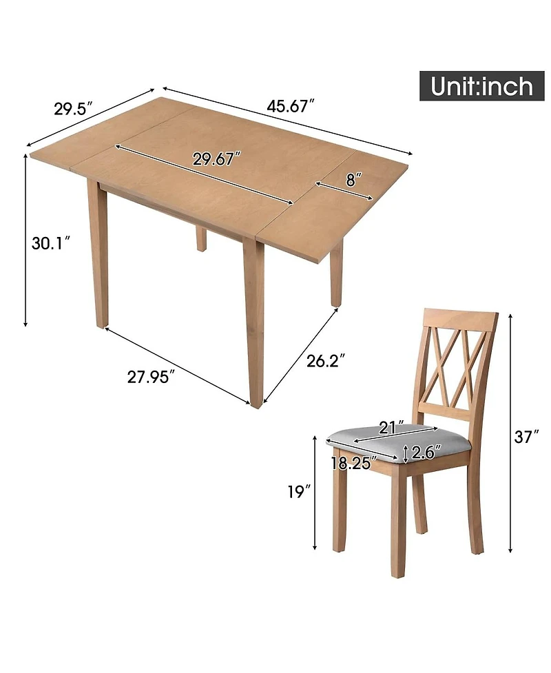 Maison Boucle 5-Piece Drop Leaf Dining Table Set with 4 Upholstered Chairs, Space-Saving Kitchen Table Set for Small Apartments-