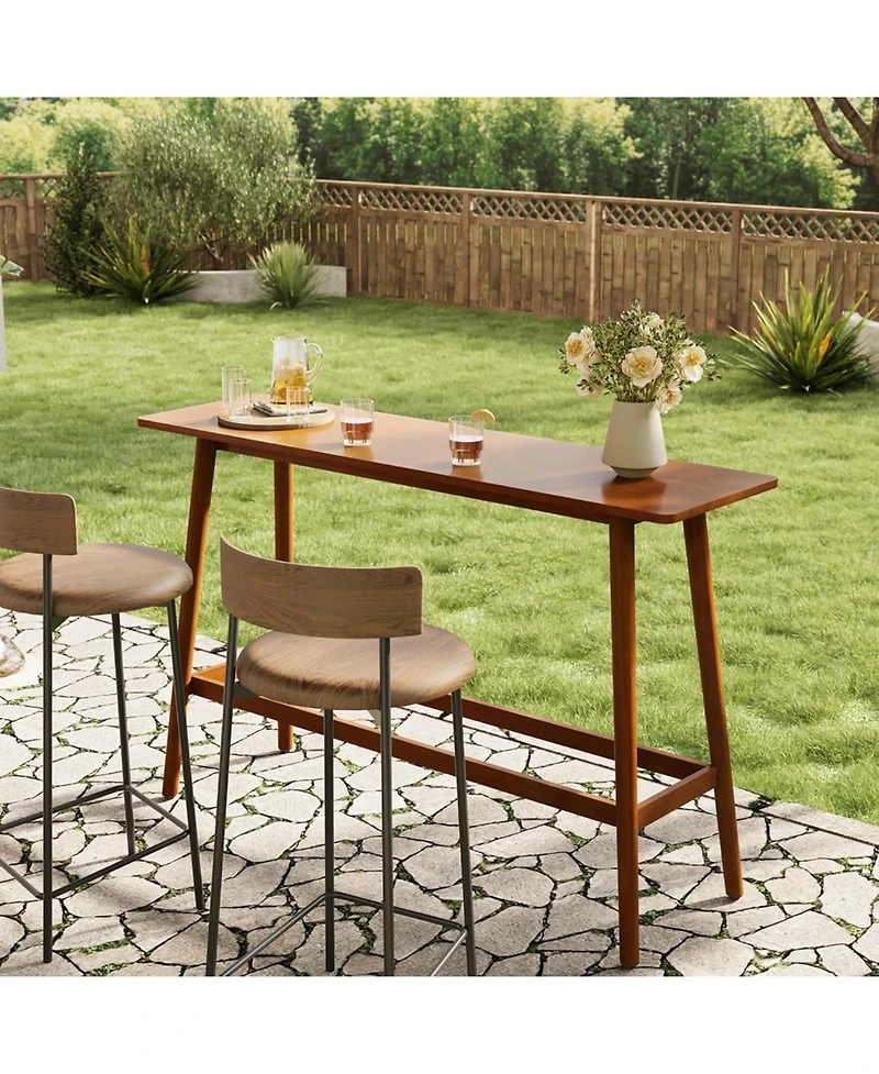 Tribesigns 63" Bar Table, Counter Height Table with Solid Wood Legs