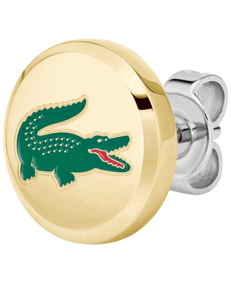 Lacoste Men's Arthor Silver-Tone Stainless Steel with Enamel Crocodile Stud Earrings